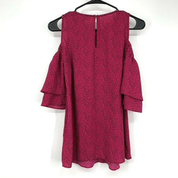 Michael Kors Top Pink Black Butterfly Print Cold Shoulder Ruffle - Picture 6 of 9